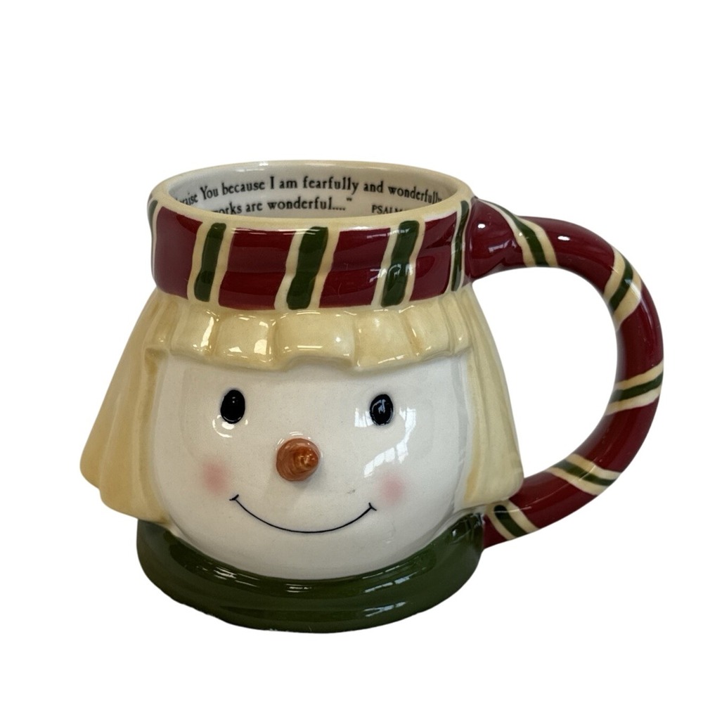 DaySpring Snowman Face Mug Psalm 13914‎ NIV Coffee Cup 2002 Christmas Holiday